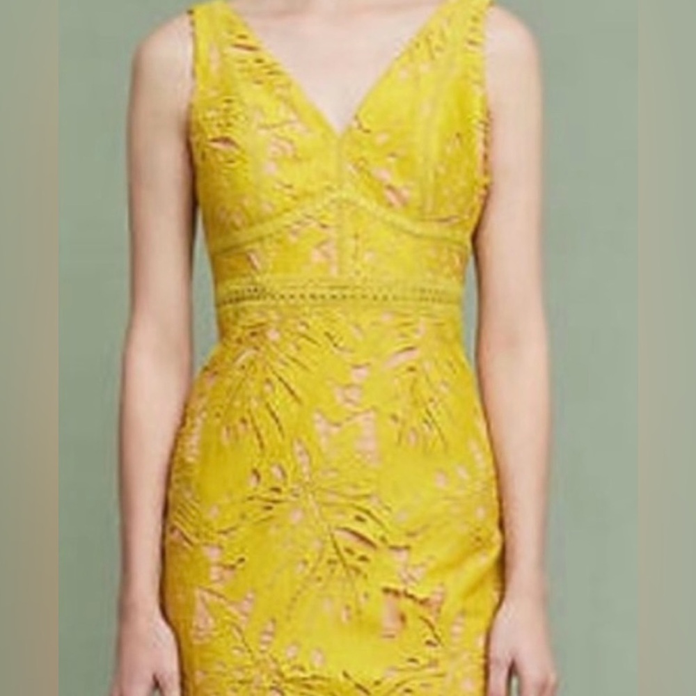 Anthropologie Maeve Yellow Lace Midi Dress